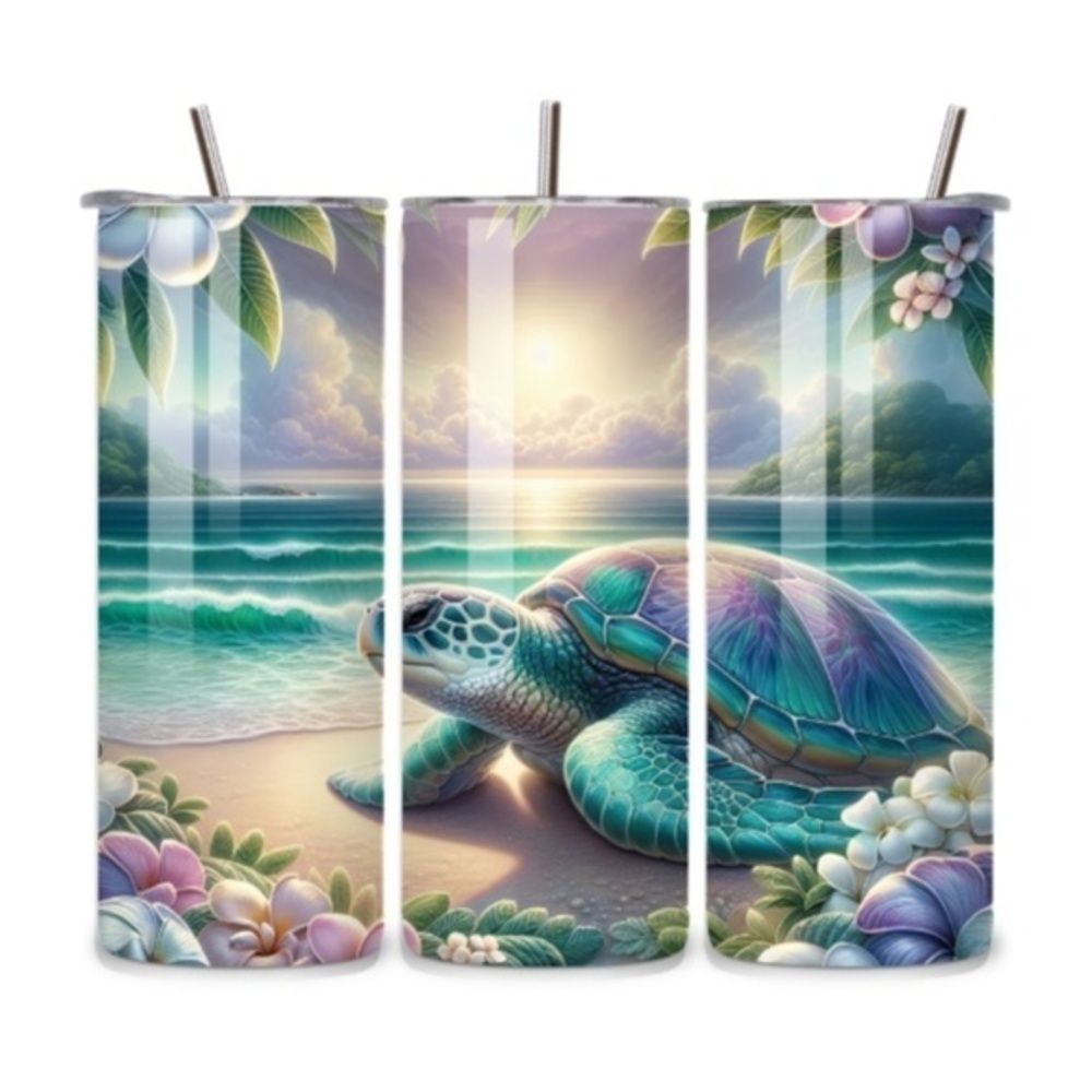 Handmade Sea Turtle Island Sunset 20oz Stainless Steel Tumbler – Tropical Beach